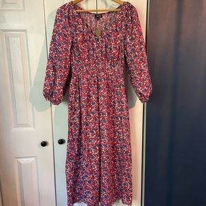 NWT J. Crew V-neck Midi Dress in Berry Floral